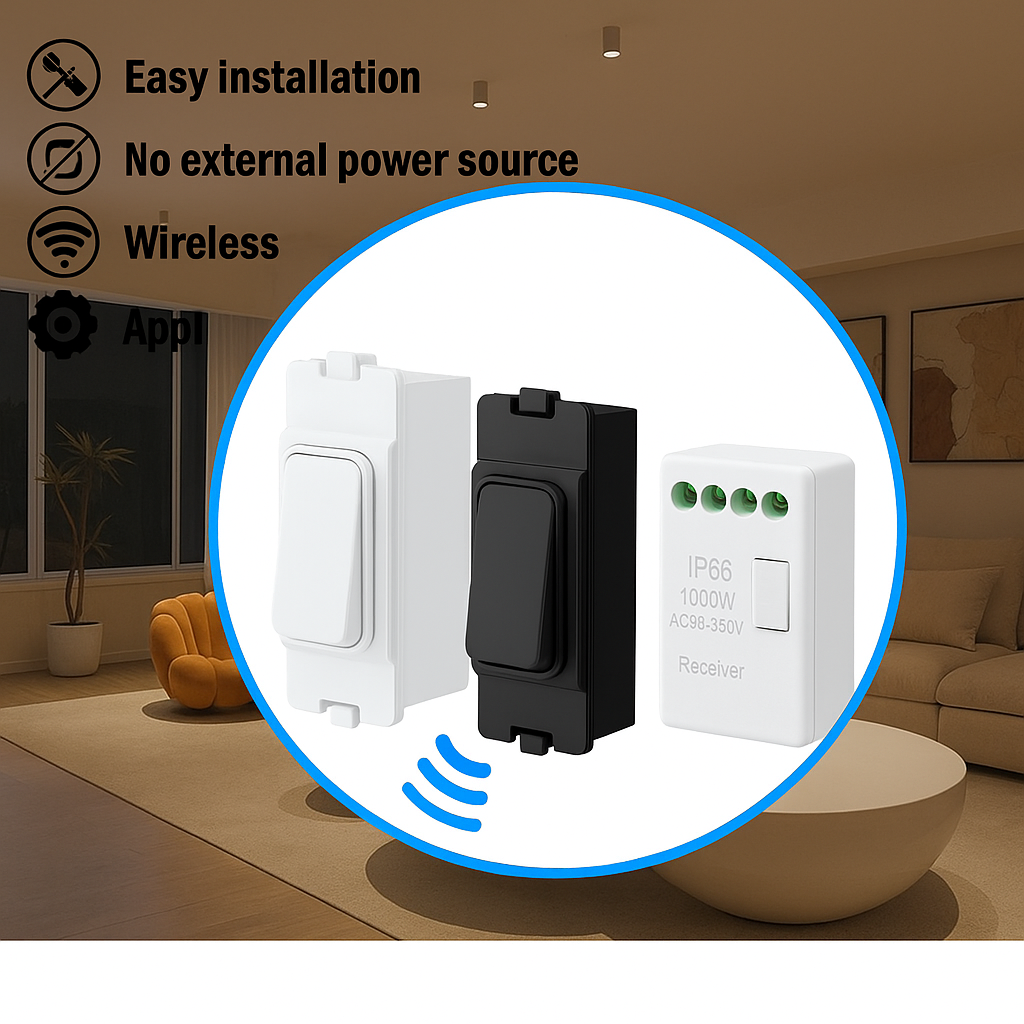 Wireless kinetic grid switch black with RF + Wifi control receiver